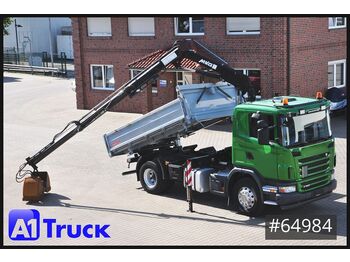 Crane truck Scania G360, MKG Kran, 3 Seiten Kipper, Schalengreifer,: picture 1