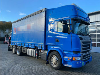 Curtain side truck, Crane truck Scania R450 6x2 Pritsche Kran Palfinger PK34002 + JIB: picture 1