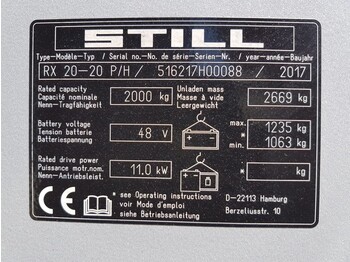 Electric forklift Still RX 20-20 2 ton Triplex Freelift Sideshift Elektra Heftruck: picture 4