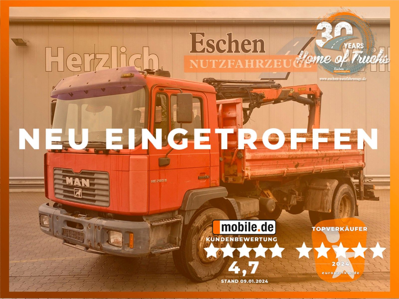 MAN 18.285 MC | Palfinger PK 9501*Blatt*2x AHK+Oel - Tipper, Crane truck: picture 1 MAN 18.285 MC | Palfinger PK 9501*Blatt*2x AHK+Oel - Tipper, Crane truck: picture 1
