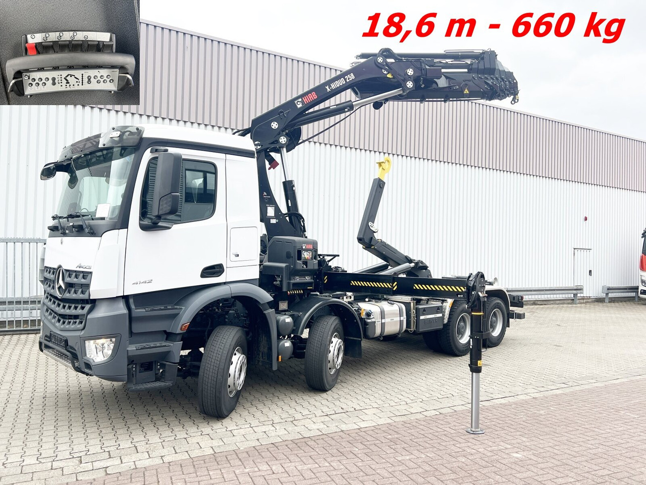 Mercedes-Benz Arocs 4142 B 8x4/4 Arocs 4142 B 8x4/4, Grounder, Funk - Hook lift truck, Crane truck: picture 1 Mercedes-Benz Arocs 4142 B 8x4/4 Arocs 4142 B 8x4/4, Grounder, Funk - Hook lift truck, Crane truck: picture 1