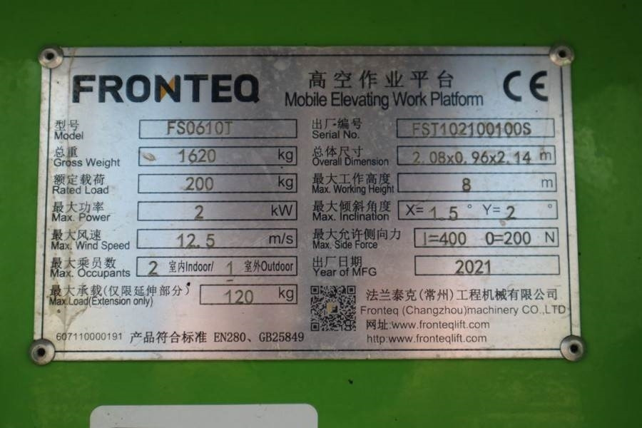 Fronteq FS0610T CE Declaration, 6.7m Working Heigh - Scissor lift: picture 3 Fronteq FS0610T CE Declaration, 6.7m Working Heigh - Scissor lift: picture 3