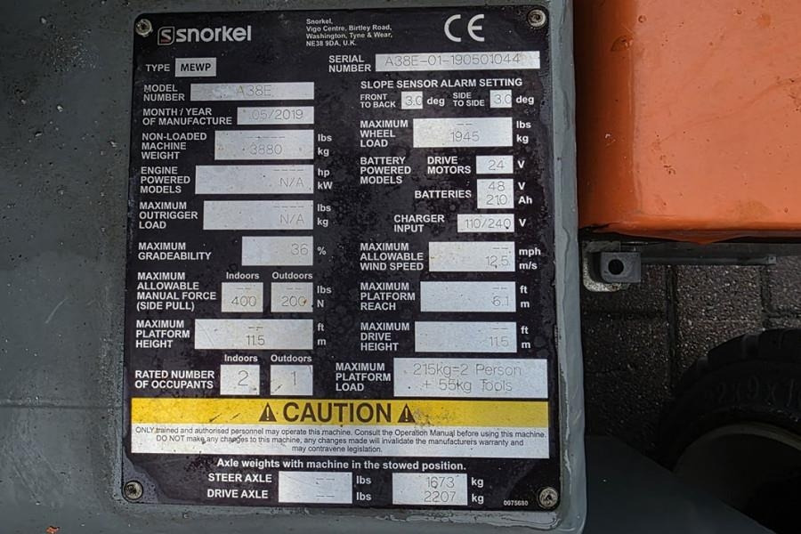 Articulated boom Snorkel A38E As-Is, Electric, 13.5m Working Height, 6.1m R: picture 6 Articulated boom Snorkel A38E As-Is, Electric, 13.5m Working Height, 6.1m R: picture 6