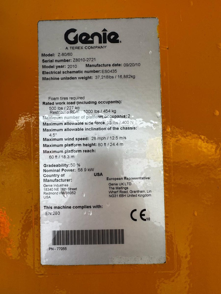 Genie Z-80/60, 24.4meter height leasing Genie Z-80/60, 24.4meter height: picture 17