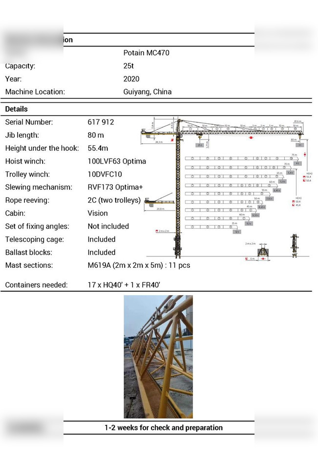 2020 POTAIN MC470 - Tower crane: picture 1 2020 POTAIN MC470 - Tower crane: picture 1