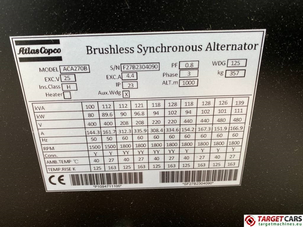 Generator set Atlas Copco QES100 Diesel 100KVA Generator 400/230V Unused: picture 12