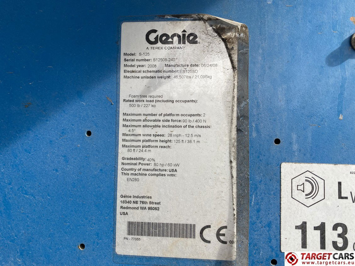 Telescopic boom GENIE S125 TELESCOPIC S-125 4x4x4 BOOM WORK LIFT W/JIB DIESEL 4010CM 06-2008 S12508-2407: picture 10