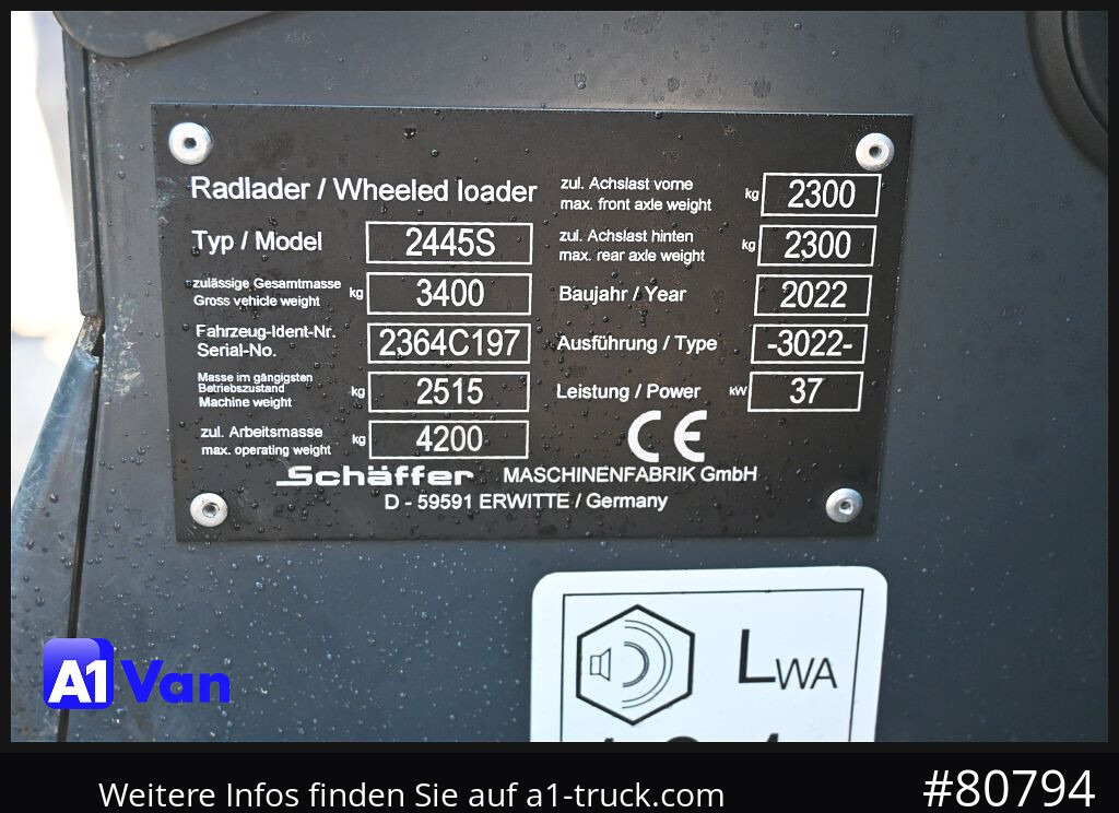 SCHAEFFER Schäffer 2445S Hoflader, Gabel, 127 Bstd. - Wheel loader: picture 4 SCHAEFFER Schäffer 2445S Hoflader, Gabel, 127 Bstd. - Wheel loader: picture 4