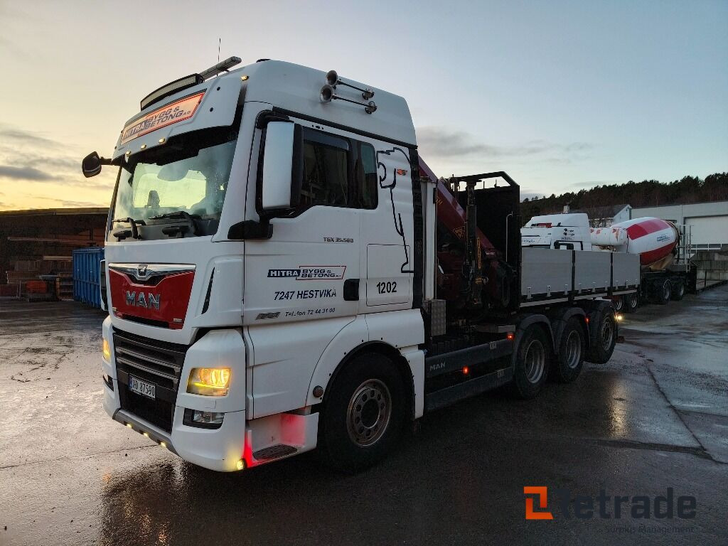 Krokbil MAN TGX 35.580, + kranflak m/ Palfinger 18502SH - Dropside/ Flatbed truck, Crane truck: picture 1 Krokbil MAN TGX 35.580, + kranflak m/ Palfinger 18502SH - Dropside/ Flatbed truck, Crane truck: picture 1