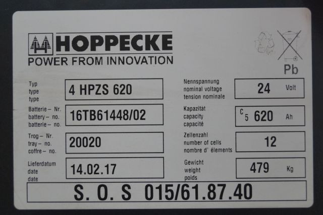 Hoppeke unknown | Battery 24V620Ah 4HPZS620 year 2017 weight 479 kg Battery 24V620Ah 4HPZS620 year 2017 weight 479 kg - Battery for Material handling equipment: picture 3 Hoppeke unknown | Battery 24V620Ah 4HPZS620 year 2017 weight 479 kg Battery 24V620Ah 4HPZS620 year 2017 weight 479 kg - Battery for Material handling equipment: picture 3