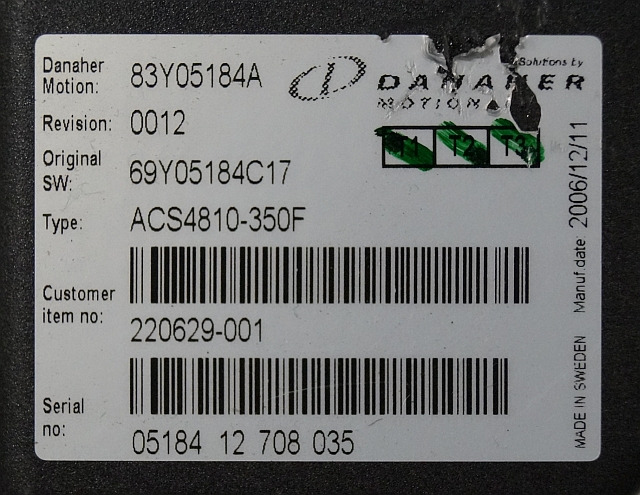 Toyota/BT 220629-001 | Danaher motion AC Superdrive motor controller 83Y05184A A - ECU for Material handling equipment: picture 2 Toyota/BT 220629-001 | Danaher motion AC Superdrive motor controller 83Y05184A A - ECU for Material handling equipment: picture 2