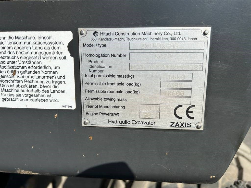 Hitachi ZX 140 W-5B - Wheel excavator: picture 5 Hitachi ZX 140 W-5B - Wheel excavator: picture 5