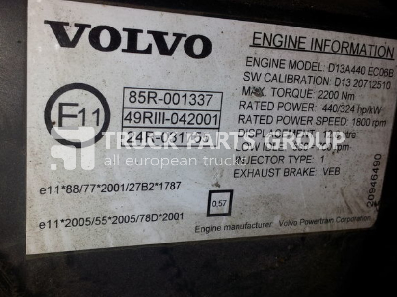 VOLVO FH13, FM13 engine D13A type, EURO 5 emission, D13A440, D13A480, engine - Engine for Truck: picture 3 VOLVO FH13, FM13 engine D13A type, EURO 5 emission, D13A440, D13A480, engine - Engine for Truck: picture 3