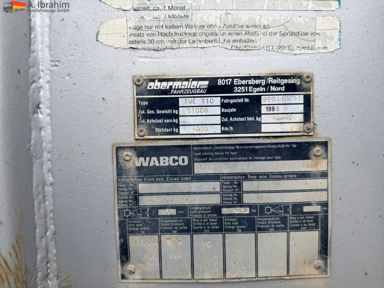 Obermaier TUE110 SDAH Tieflader | | Trommelbremse | Rampen | 7.2 Plattform | Stützfuß vorne - Low loader trailer: picture 5 Obermaier TUE110 SDAH Tieflader | | Trommelbremse | Rampen | 7.2 Plattform | Stützfuß vorne - Low loader trailer: picture 5