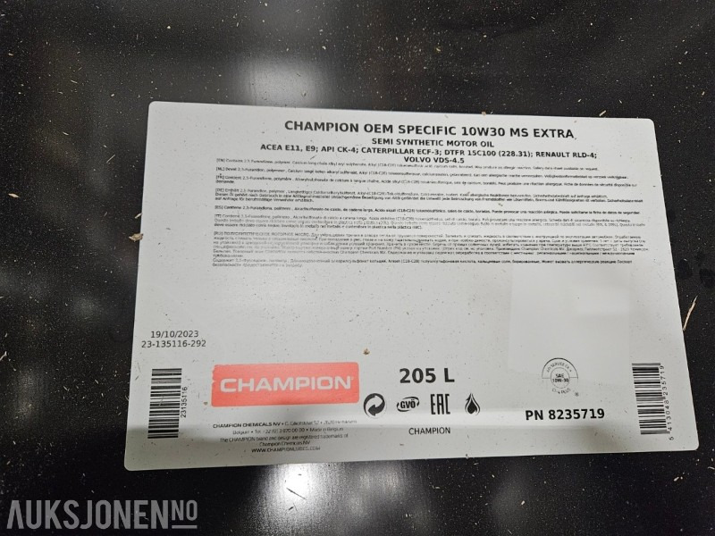 205 liter Olje - Champion OEM Specific 10W30 MS Extra - Attachment for Construction machinery: picture 2 205 liter Olje - Champion OEM Specific 10W30 MS Extra - Attachment for Construction machinery: picture 2