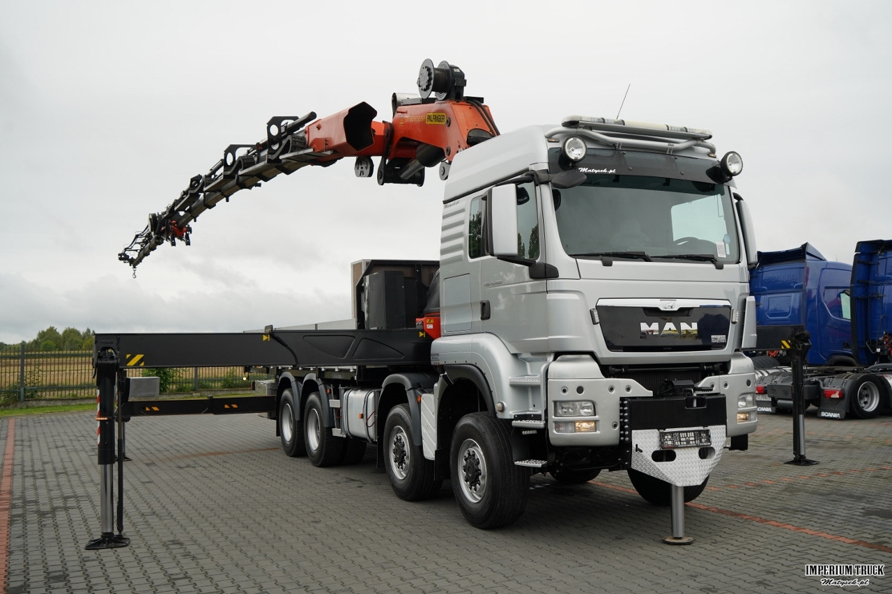 MAN TGS 41.480 / 8X6 / SKRZYNIOWY + HDS PALFINGER PK 92002-SH F + FLY JIB 170 E / WYSIĘG 34 M / MAX UDŹWIG 26 000 KG / STEROWANIE RADIOWE / 5 PODPÓR / 7 FUNKCJI / FULL SERWIS MAN / FULL SERWIS PALFING - Dropside/ Flatbed truck, Crane truck: picture 4 MAN TGS 41.480 / 8X6 / SKRZYNIOWY + HDS PALFINGER PK 92002-SH F + FLY JIB 170 E / WYSIĘG 34 M / MAX UDŹWIG 26 000 KG / STEROWANIE RADIOWE / 5 PODPÓR / 7 FUNKCJI / FULL SERWIS MAN / FULL SERWIS PALFING - Dropside/ Flatbed truck, Crane truck: picture 4