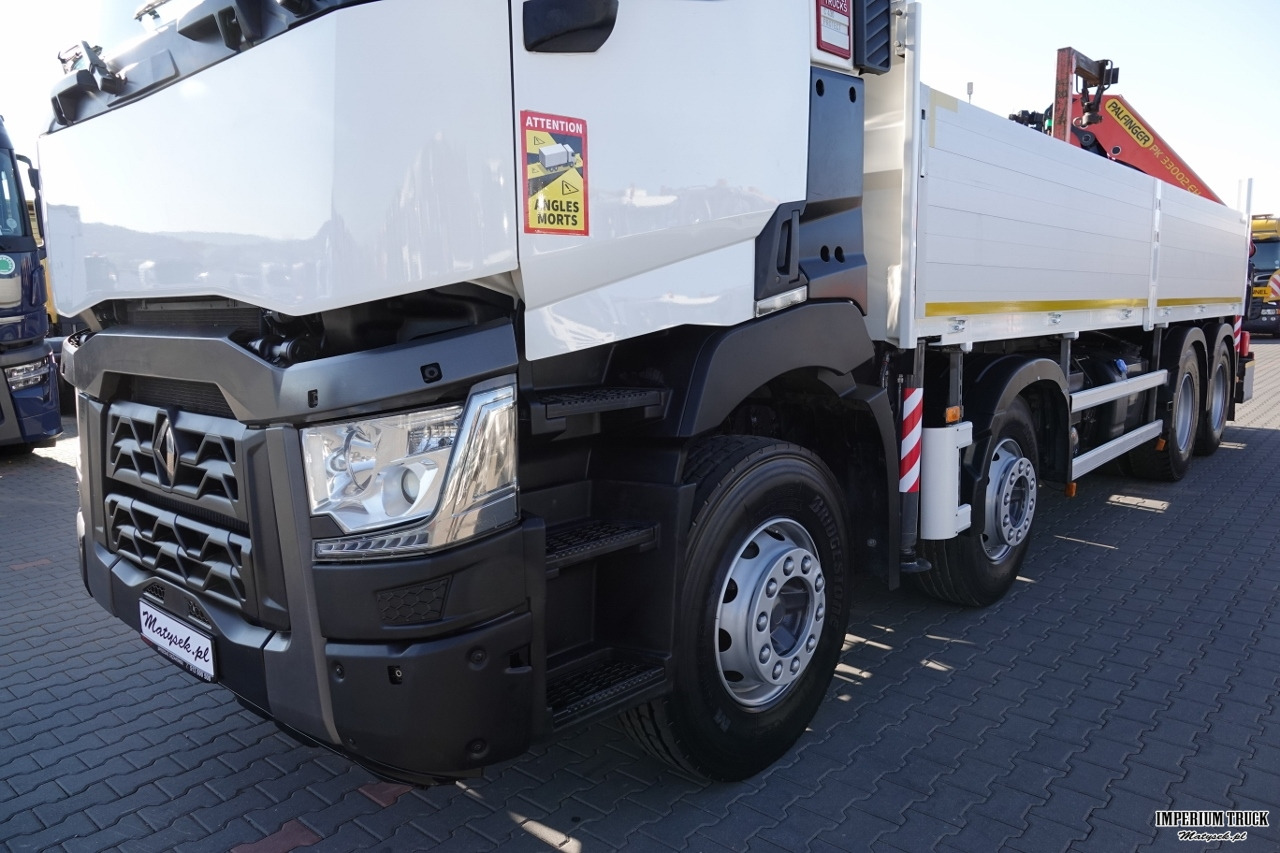 Dropside/ Flatbed truck, Crane truck RENAULT C 430 / 8x4 / SKRZYNIOWY 7 M + HDS PALFINGER 33002 -wysów: 14,5 M / UDŹWIG 9800 KG / STEROWANIE RADIOWE / ROTATOR / EURO 6: picture 11