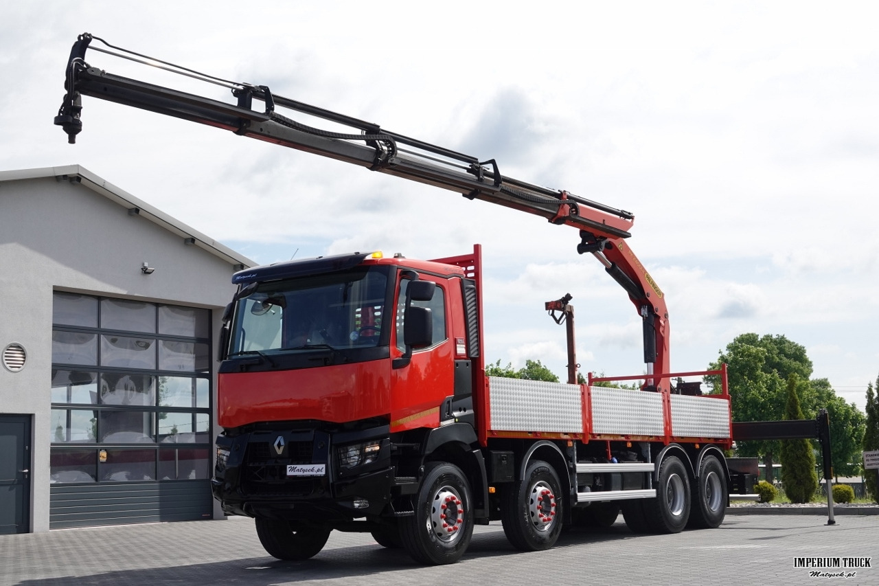 RENAULT C 430 / 8x4 / SKRZYNIOWY 7 M + HDS PALFINGER PK 24001-K C / WYSÓW 12,5M / STEROWANIE RADIOWE / WIDŁY / ROTATOR / SPROWADZONY - Dropside/ Flatbed truck, Crane truck: picture 1 RENAULT C 430 / 8x4 / SKRZYNIOWY 7 M + HDS PALFINGER PK 24001-K C / WYSÓW 12,5M / STEROWANIE RADIOWE / WIDŁY / ROTATOR / SPROWADZONY - Dropside/ Flatbed truck, Crane truck: picture 1
