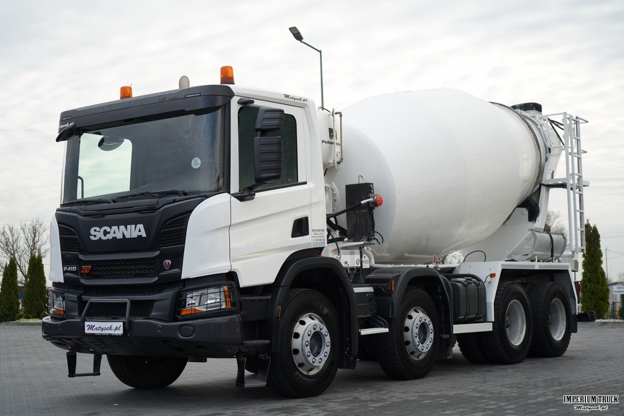 SCANIA P 410 / 8x4 / BETONOMIESZARKA / GRUSZKA / PUTZMEISTER / 9m3 / AUTOMAT / SKÓRY - Concrete mixer truck: picture 1 SCANIA P 410 / 8x4 / BETONOMIESZARKA / GRUSZKA / PUTZMEISTER / 9m3 / AUTOMAT / SKÓRY - Concrete mixer truck: picture 1