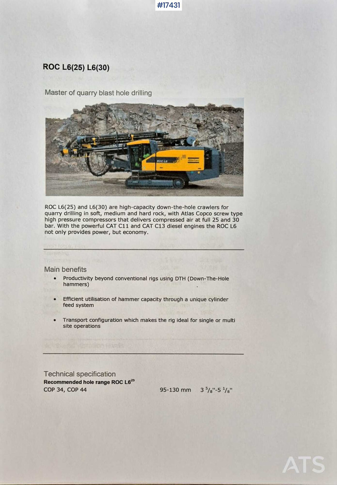 Atlas Copco ROC L6/25 drill rig (2011) - Drilling rig: picture 3 Atlas Copco ROC L6/25 drill rig (2011) - Drilling rig: picture 3