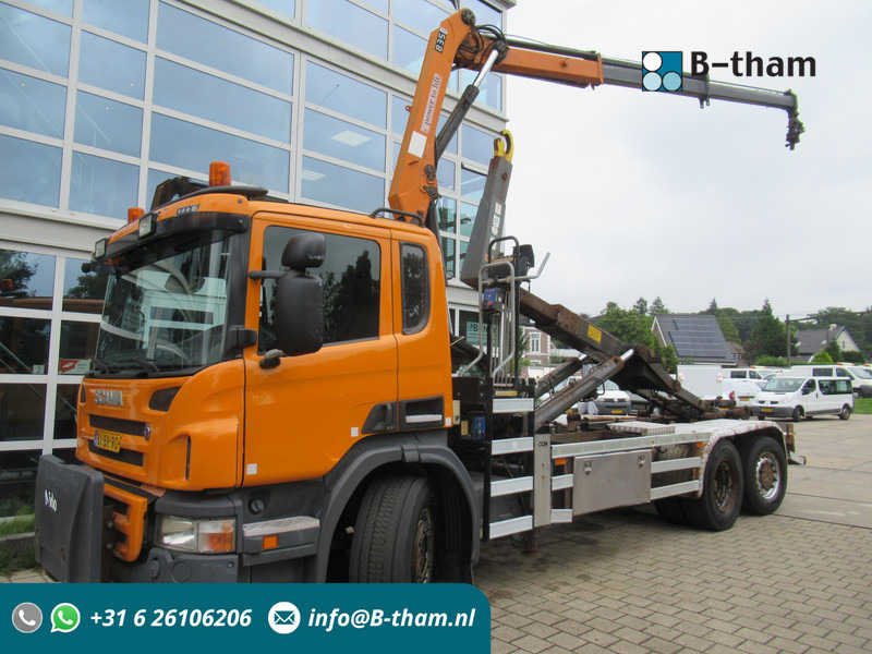 Scania P 320 B 6x2*4 + HMF 835 + HYVA Haakarm - Hook lift truck, Crane truck: picture 1 Scania P 320 B 6x2*4 + HMF 835 + HYVA Haakarm - Hook lift truck, Crane truck: picture 1