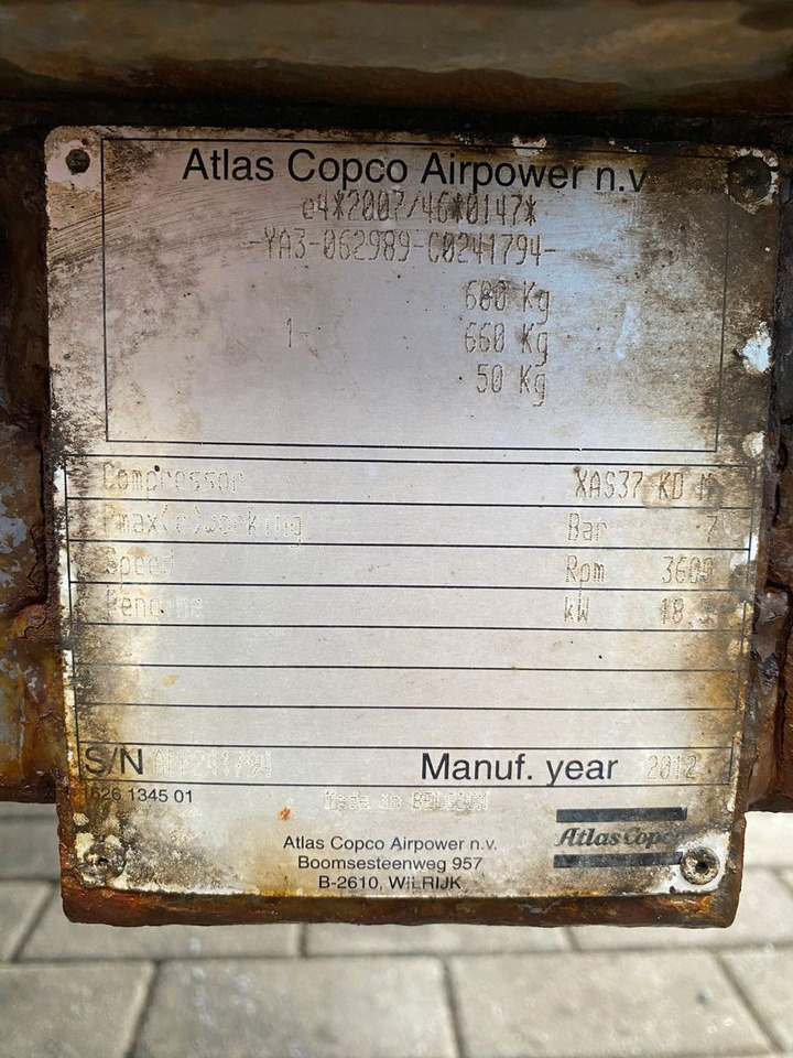 Atlas Copco ATLAS COPCO XAS 37 KD 800 STD. - Air compressor: picture 2 Atlas Copco ATLAS COPCO XAS 37 KD 800 STD. - Air compressor: picture 2