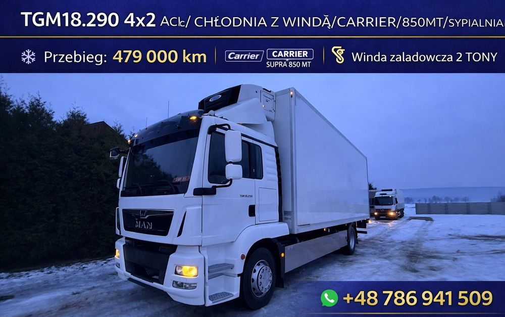 MAN TGM18.290 4x2 ACC/ CHłODNIA Z WINDĄ /CARRIER 850MT /SYPIALKA / EURO6/ASO - Refrigerator truck: picture 1 MAN TGM18.290 4x2 ACC/ CHłODNIA Z WINDĄ /CARRIER 850MT /SYPIALKA / EURO6/ASO - Refrigerator truck: picture 1