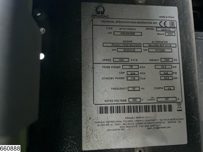 Pramac GSW115 2593 h, 85KW, 106KVA - Generator set: picture 5 Pramac GSW115 2593 h, 85KW, 106KVA - Generator set: picture 5