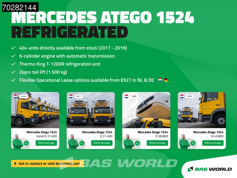 Refrigerator truck Mercedes-Benz Atego 1524 Atego 4X2 Thermo king T-1200R Spectrum 1500kg Ladebordwand Euro 6: picture 5