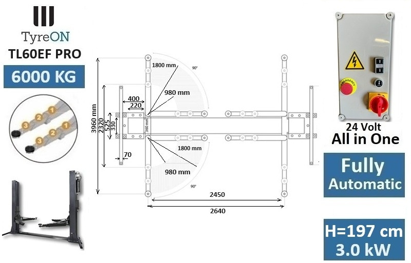TL60EF PRO 2 post lift 6 Tonnes - Fully automatic with base reinforcement kit - Garage equipment: picture 3 TL60EF PRO 2 post lift 6 Tonnes - Fully automatic with base reinforcement kit - Garage equipment: picture 3