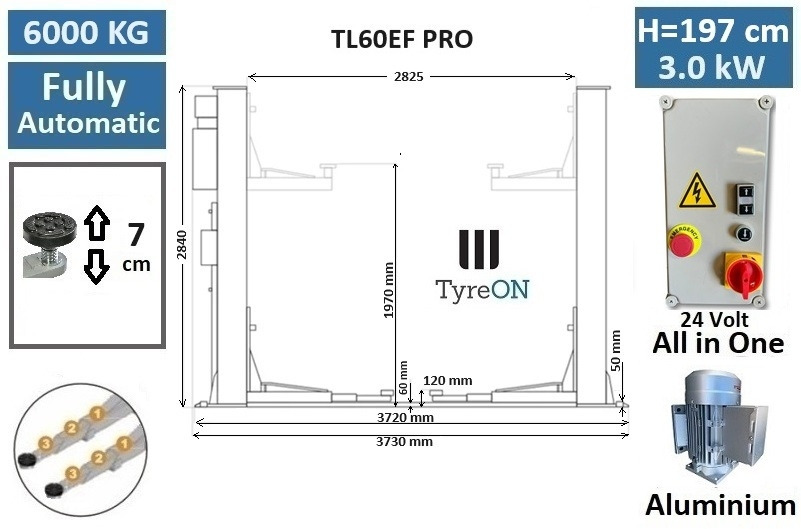 TL60EF PRO 2 post lift 6 Tonnes - Fully automatic with base reinforcement kit - Garage equipment: picture 4 TL60EF PRO 2 post lift 6 Tonnes - Fully automatic with base reinforcement kit - Garage equipment: picture 4