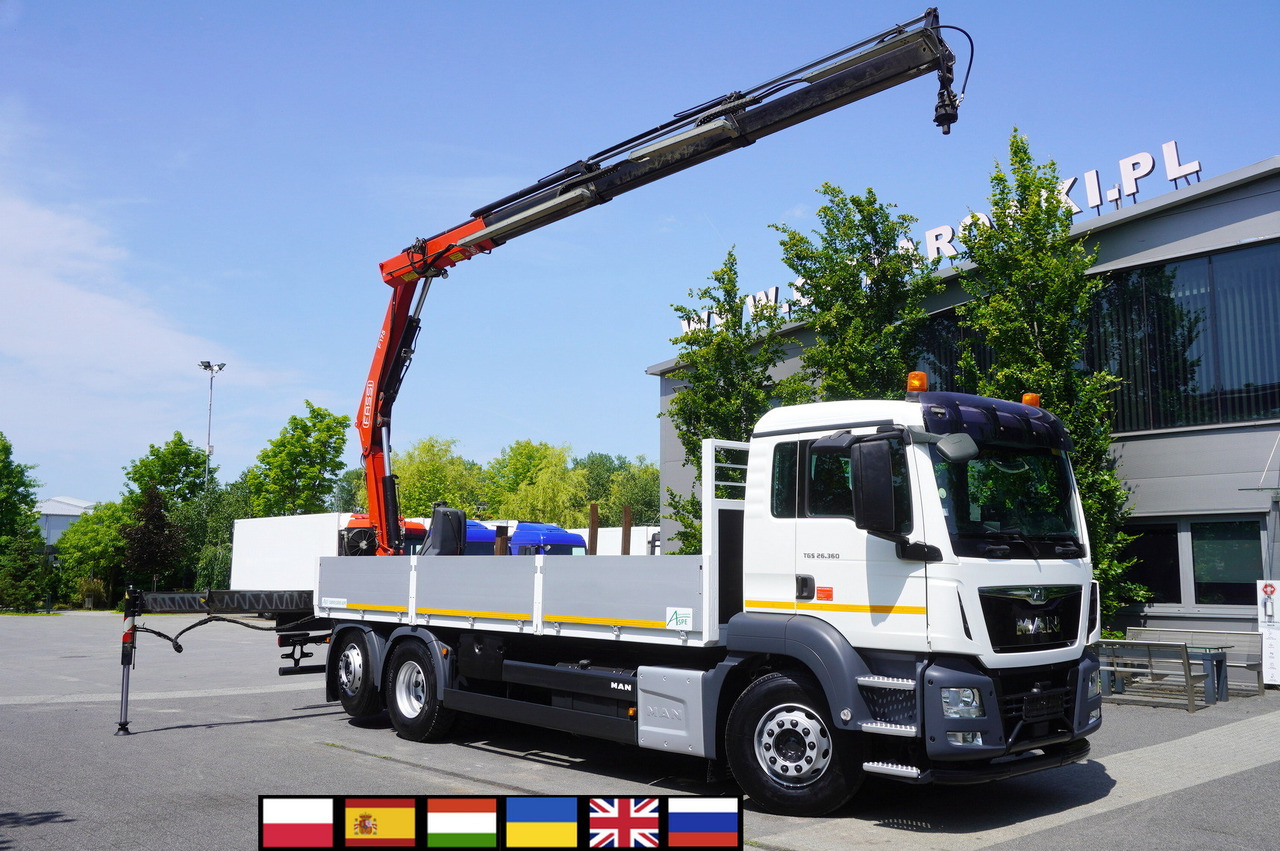 MAN TGS 26.360 Flatbed / Fassi F175 7.7 T / steered 3rd axle - Dropside/ Flatbed truck, Crane truck: picture 1 MAN TGS 26.360 Flatbed / Fassi F175 7.7 T / steered 3rd axle - Dropside/ Flatbed truck, Crane truck: picture 1