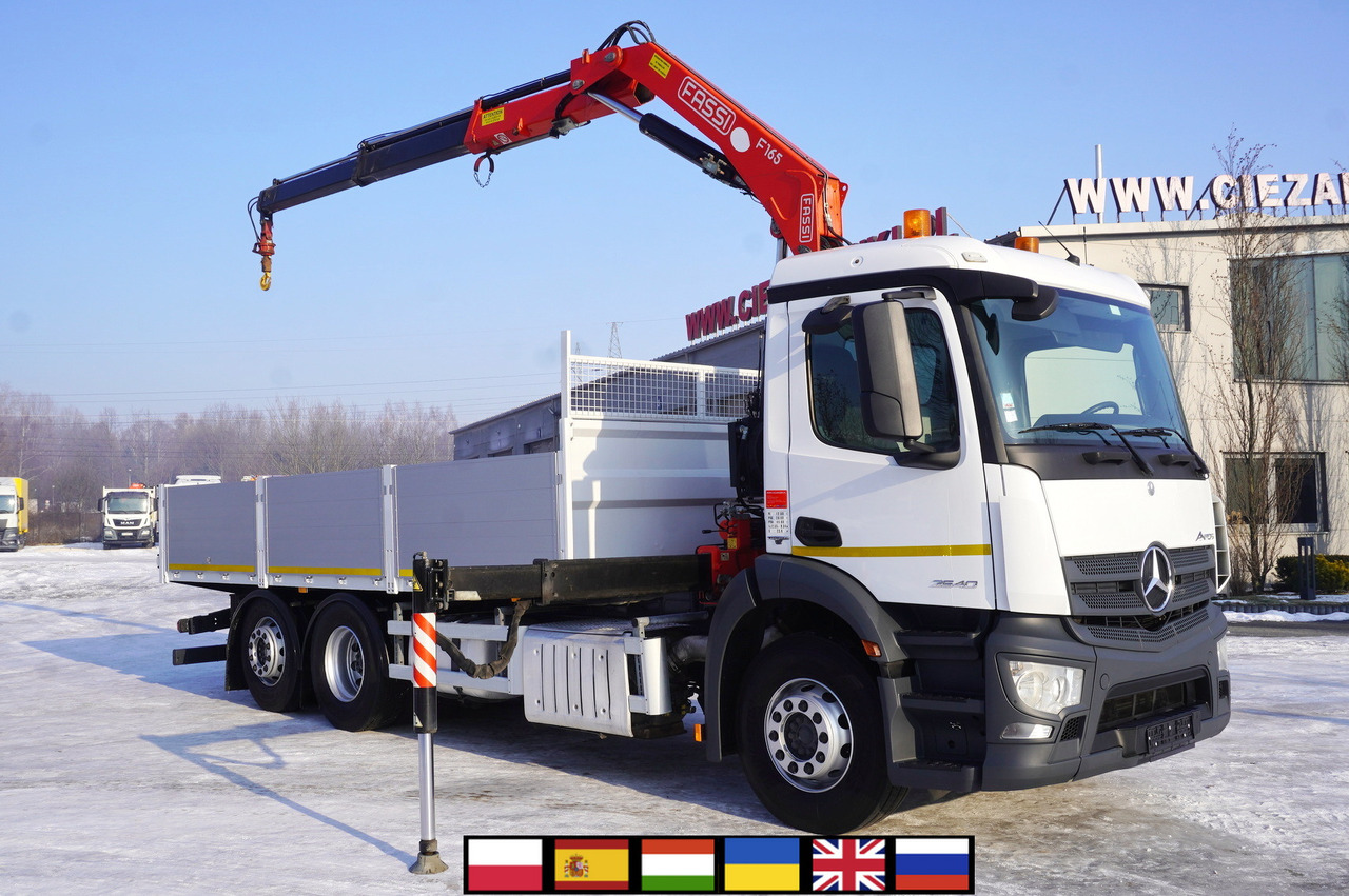 MERCEDES-BENZ Antos 2540 / Flatbed 15 EPAL / Fassi F165 / 6.1 t / 8 m reach / remote control / rotator / 630 MTH / steered axle - Dropside/ Flatbed truck, Crane truck: picture 1 MERCEDES-BENZ Antos 2540 / Flatbed 15 EPAL / Fassi F165 / 6.1 t / 8 m reach / remote control / rotator / 630 MTH / steered axle - Dropside/ Flatbed truck, Crane truck: picture 1