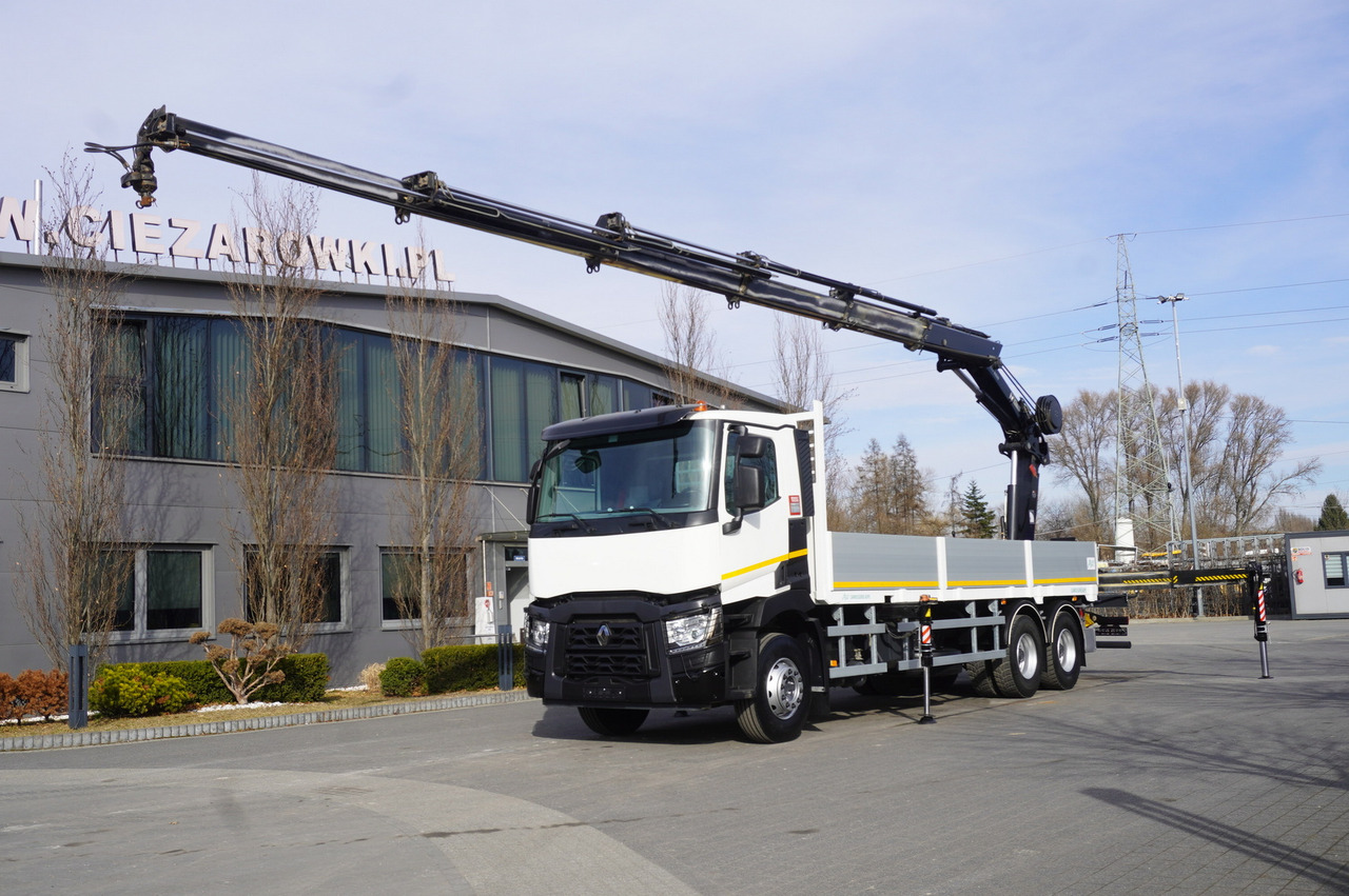 RENAULT C430 / 15 m crane HIAB 244 EP-5 HIDUO 8400 kg / Platform with stanchions - Timber truck, Crane truck: picture 1 RENAULT C430 / 15 m crane HIAB 244 EP-5 HIDUO 8400 kg / Platform with stanchions - Timber truck, Crane truck: picture 1