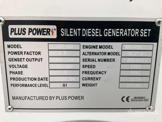 2025 Plus Power GF2-150 150 kVA (Unused) Generator Set - Generator set: picture 1 2025 Plus Power GF2-150 150 kVA (Unused) Generator Set - Generator set: picture 1