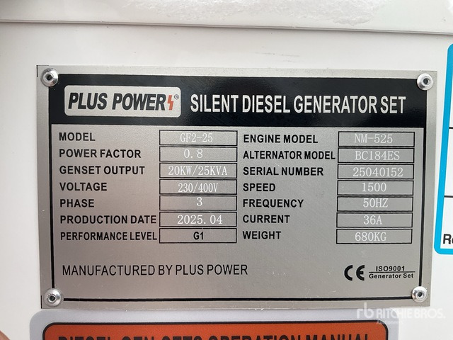 2025 Plus Power GF2-25 25 kVA (Unused) Generator Set - Generator set: picture 1 2025 Plus Power GF2-25 25 kVA (Unused) Generator Set - Generator set: picture 1