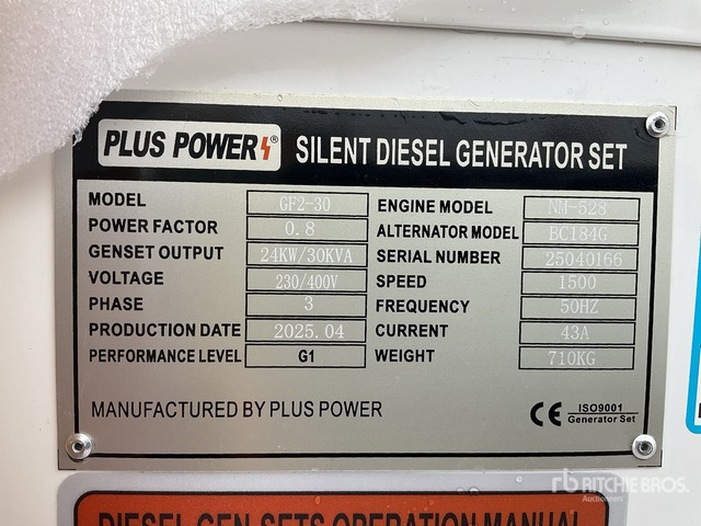 2025 Plus Power GF2-30 30 kVA (Unused) Generator Set - Generator set: picture 1 2025 Plus Power GF2-30 30 kVA (Unused) Generator Set - Generator set: picture 1