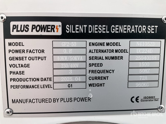 2025 Plus Power GF2-50 50 kVA (Unused) Generator Set - Generator set: picture 1 2025 Plus Power GF2-50 50 kVA (Unused) Generator Set - Generator set: picture 1