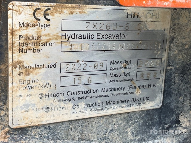 2022 Hitachi ZX26U-6 Mini Excavator: <6.6t - Mini excavator: picture 1 2022 Hitachi ZX26U-6 Mini Excavator: <6.6t - Mini excavator: picture 1