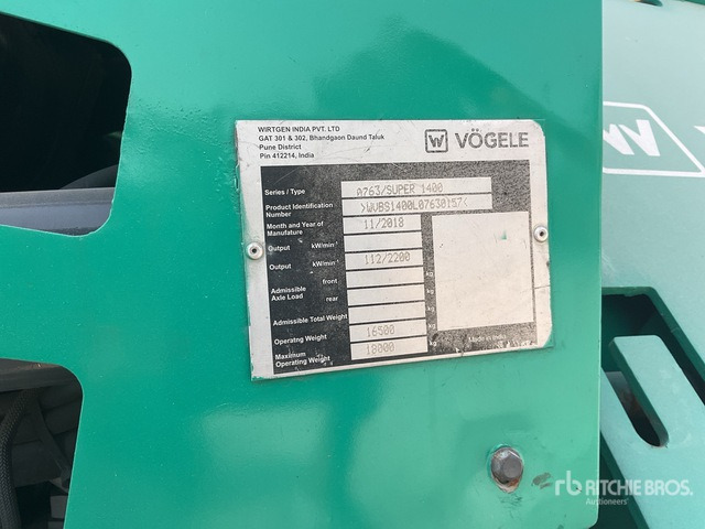 2018 Vogele Super 1400 Track Asphalt Paver - Flail mower/ Mulcher: picture 2 2018 Vogele Super 1400 Track Asphalt Paver - Flail mower/ Mulcher: picture 2