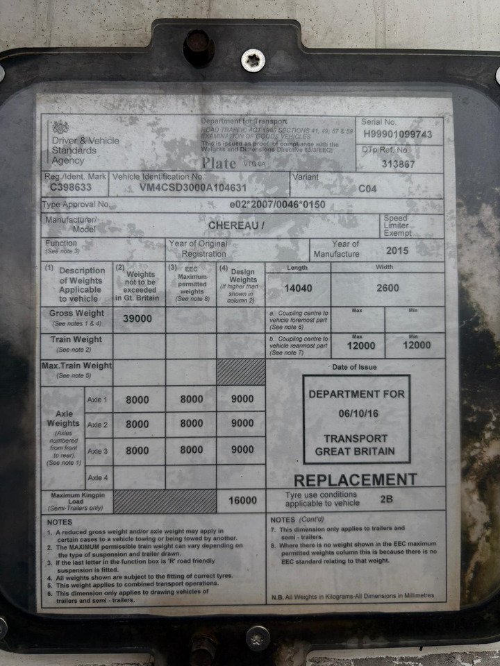 Chereau 2015 Vector 1950MT – JST102 - Refrigerator semi-trailer: picture 4 Chereau 2015 Vector 1950MT – JST102 - Refrigerator semi-trailer: picture 4