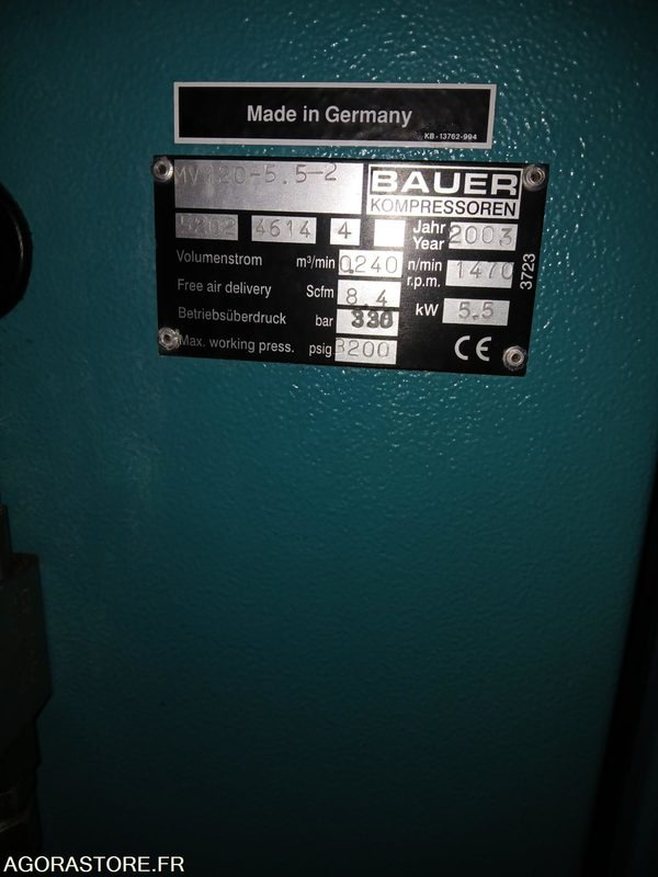 Compresseur HP air respirable BAUER MV120, avec rampe de gonflage 6 flexibles - Air compressor: picture 3 Compresseur HP air respirable BAUER MV120, avec rampe de gonflage 6 flexibles - Air compressor: picture 3