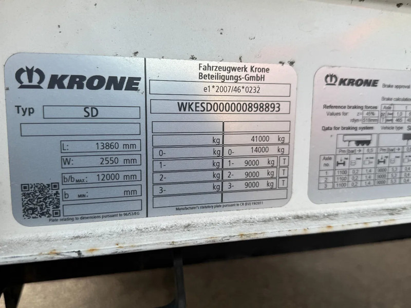 Curtainsider semi-trailer Krone SD - 3 AXLE - DISC BRAKES + SLIDING ROOF: picture 14 Curtainsider semi-trailer Krone SD - 3 AXLE - DISC BRAKES + SLIDING ROOF: picture 14