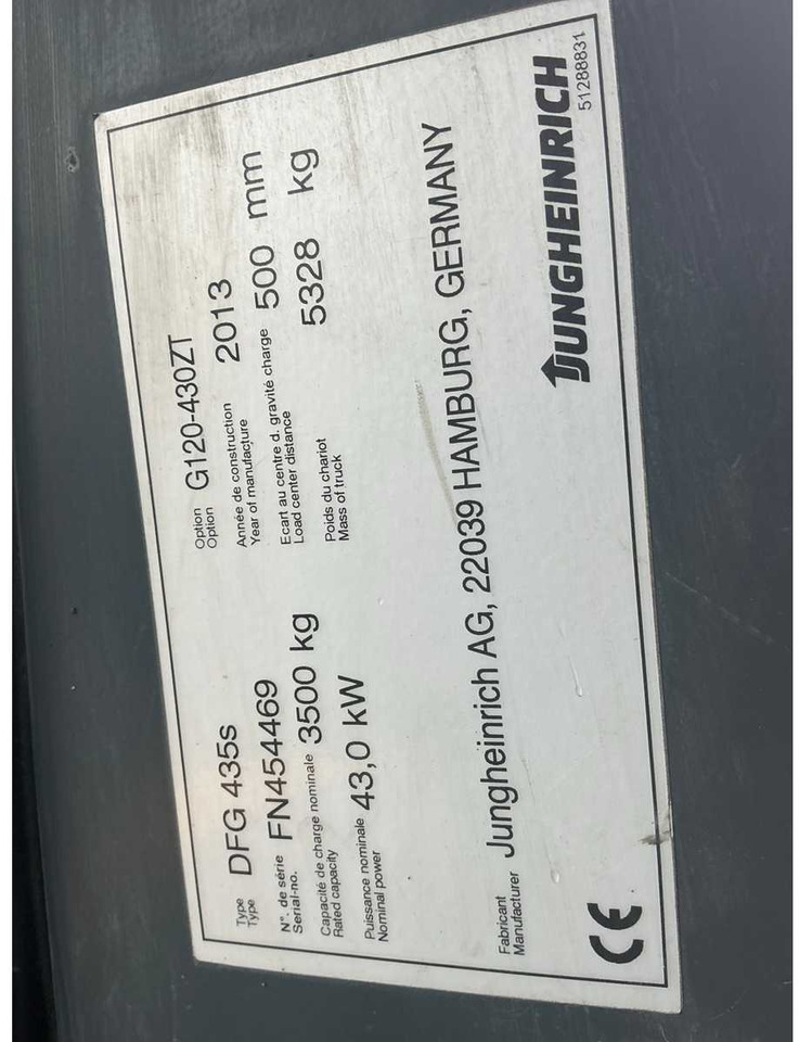 2013 JUNGHEINRICH DFG435S FORKLIFT - Forklift: picture 1 2013 JUNGHEINRICH DFG435S FORKLIFT - Forklift: picture 1