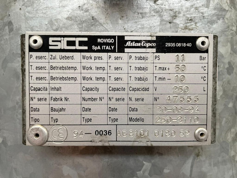 Atlas-Copco 250 liter 11 Bar Luchtketel Gegalvaniseerd Air Tank Verticaal - Air compressor: picture 4 Atlas-Copco 250 liter 11 Bar Luchtketel Gegalvaniseerd Air Tank Verticaal - Air compressor: picture 4