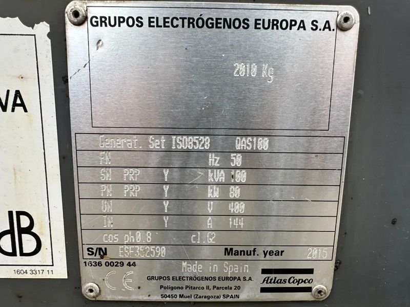 Atlas-Copco QAS 100 Perkins Leroy Somer 100 kVA Silent Rental generatorset - Generator set: picture 4 Atlas-Copco QAS 100 Perkins Leroy Somer 100 kVA Silent Rental generatorset - Generator set: picture 4