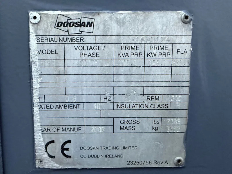 Doosan G160 John Deere Leroy Somer 160 kVA Silent Rental generatorset - Generator set: picture 3 Doosan G160 John Deere Leroy Somer 160 kVA Silent Rental generatorset - Generator set: picture 3