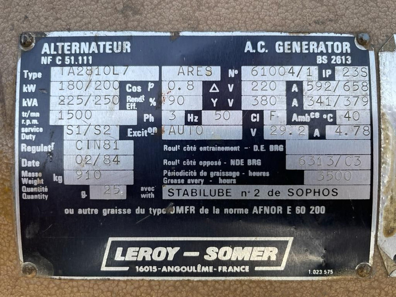 Renault Leroy Somer 250 kVA generatorset - Generator set: picture 5 Renault Leroy Somer 250 kVA generatorset - Generator set: picture 5