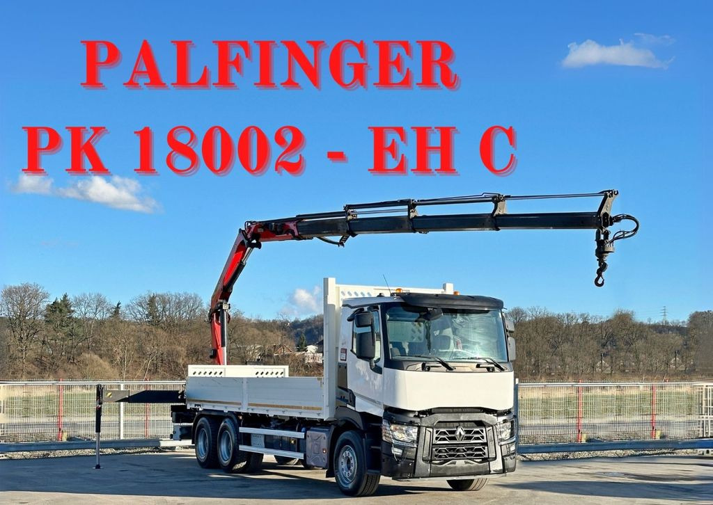 Renault C 380 *PRITSCHE 6,80m * PK 18002-EH C + FUNK*6x4 - Crane truck, Dropside/ Flatbed truck: picture 1 Renault C 380 *PRITSCHE 6,80m * PK 18002-EH C + FUNK*6x4 - Crane truck, Dropside/ Flatbed truck: picture 1