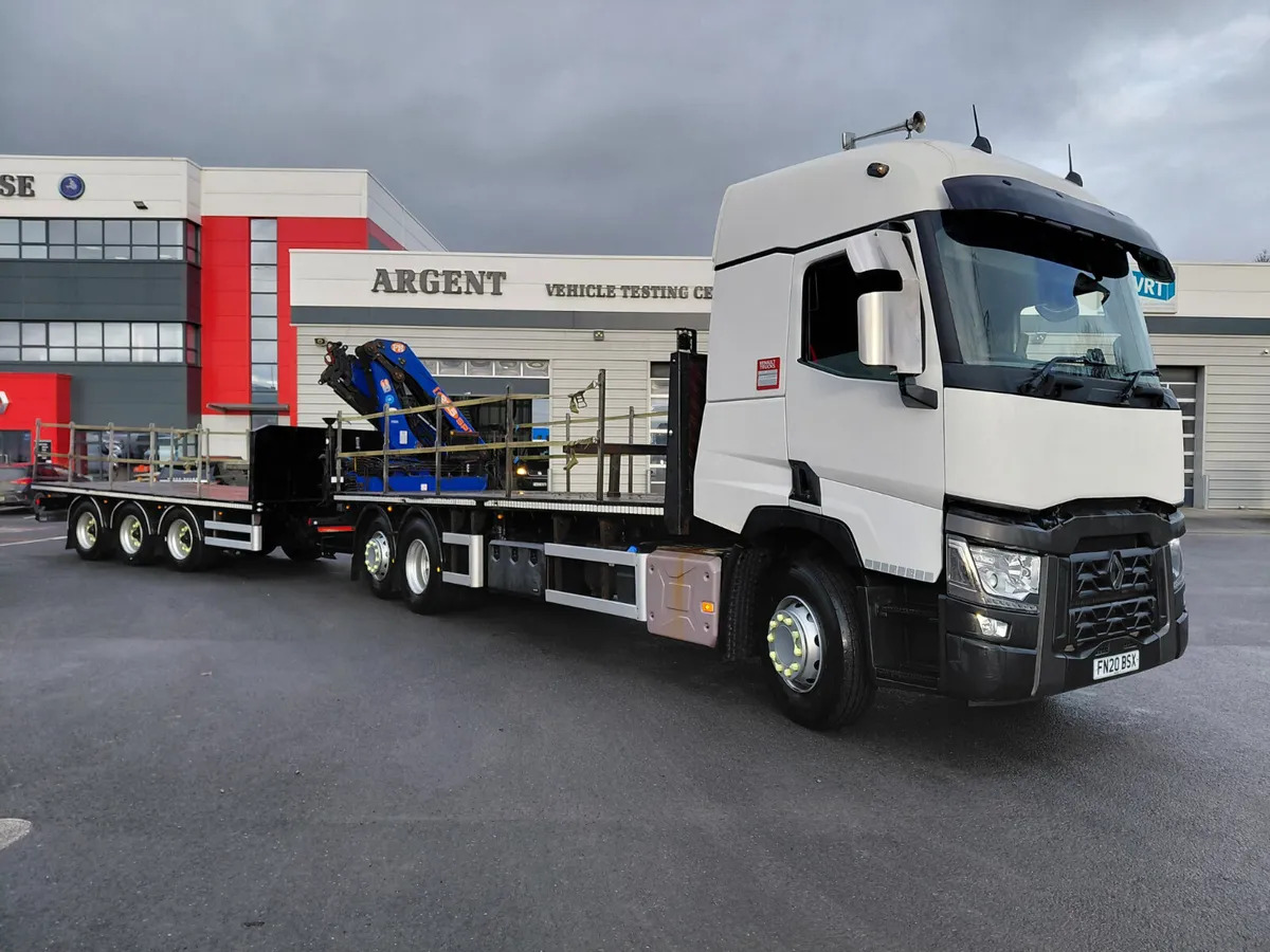 Renault T480 6×2 Flat Crane Truck With Weightmaster 3 Axle Trailer For Sale - Dropside/ Flatbed truck, Crane truck: picture 3 Renault T480 6×2 Flat Crane Truck With Weightmaster 3 Axle Trailer For Sale - Dropside/ Flatbed truck, Crane truck: picture 3